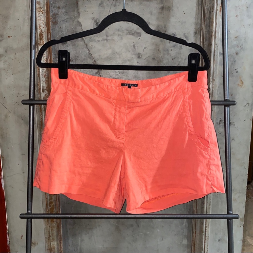Theory Red Orange Linen Shorts